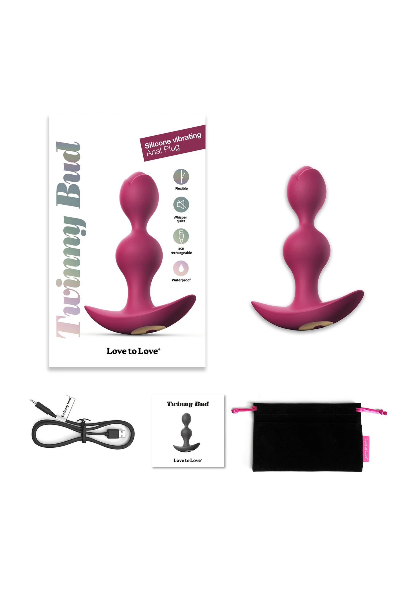 Love to Love Twinny Bud Rechargeable Silicone Multi-Speed Vibrating Anal Plug Plum