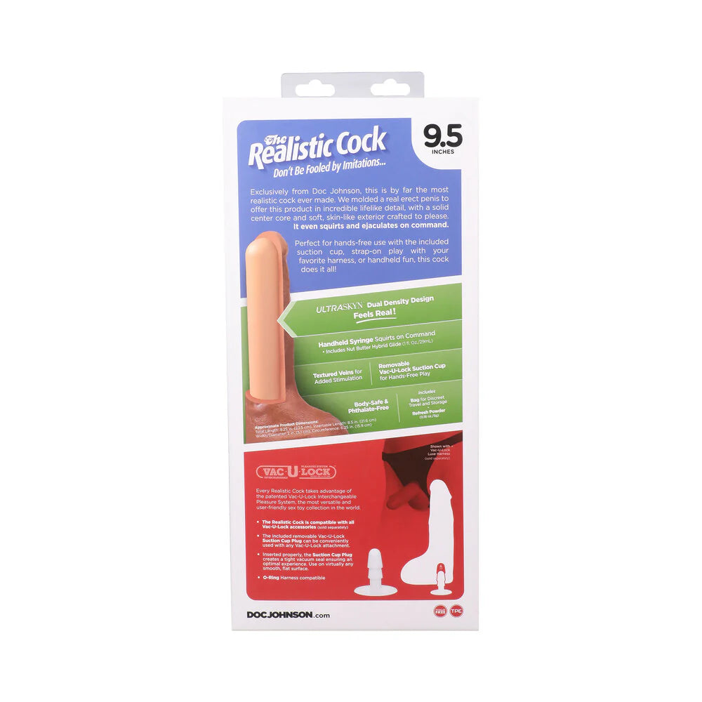 The Realistic Cock Squirting 9.5 in. ULTRASKYN Vac-U-Lock Dildo Chocolate