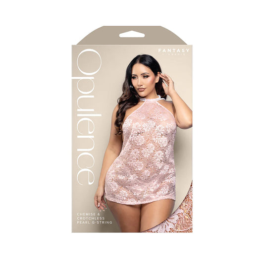 Fantasy Lingerie Opulence Pearl Draped Open-Back Halter Chemise & Crotchless Pearl G-String