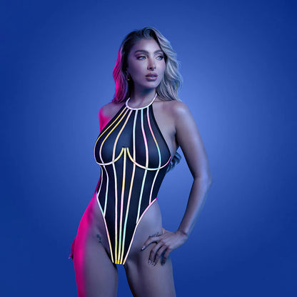 Fantasy Lingerie Glow Solar Flare Halter Tie Teddy with Underwire