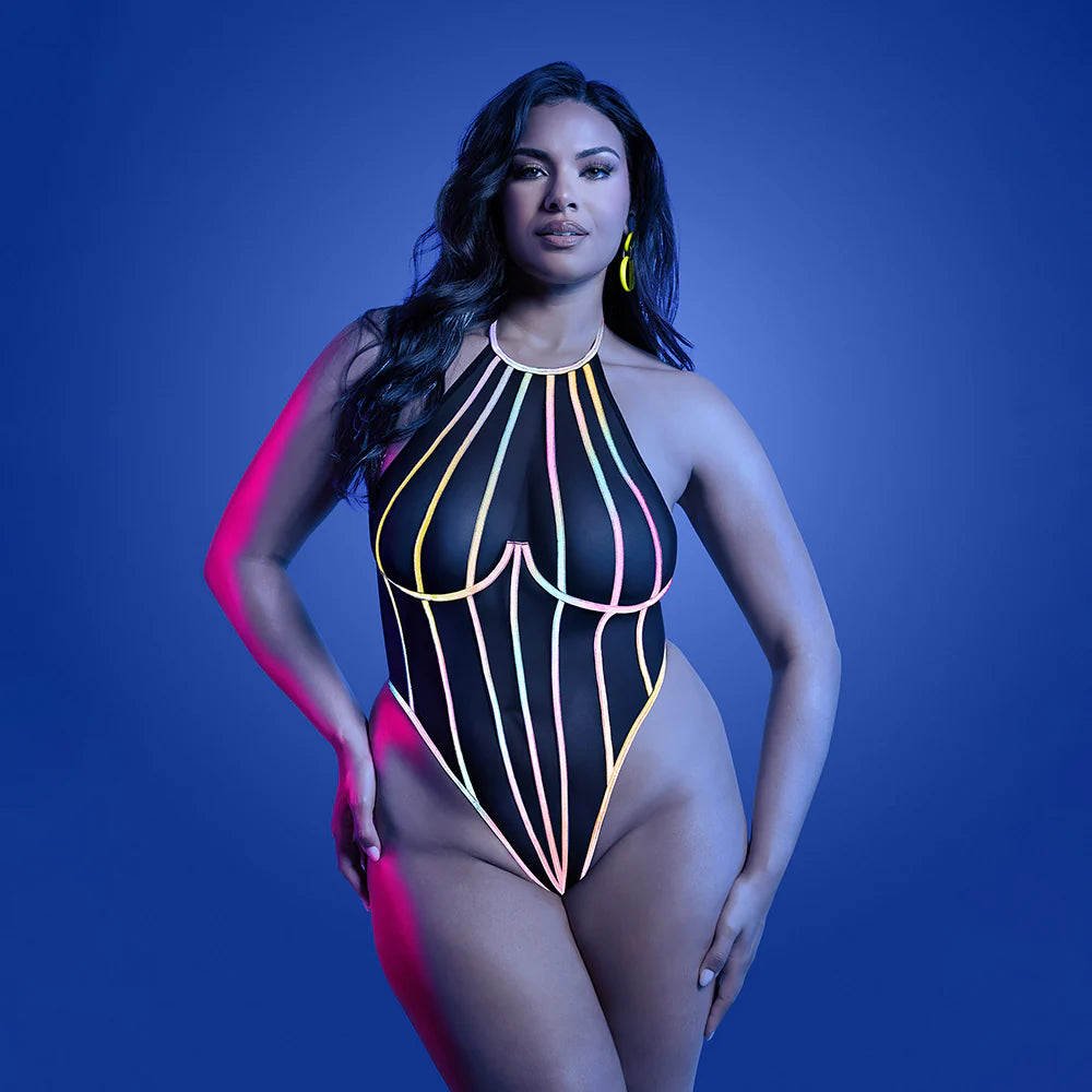 Fantasy Lingerie Glow Solar Flare Halter Tie Teddy with Underwire