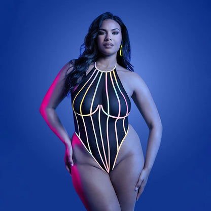 Fantasy Lingerie Glow Solar Flare Halter Tie Teddy with Underwire