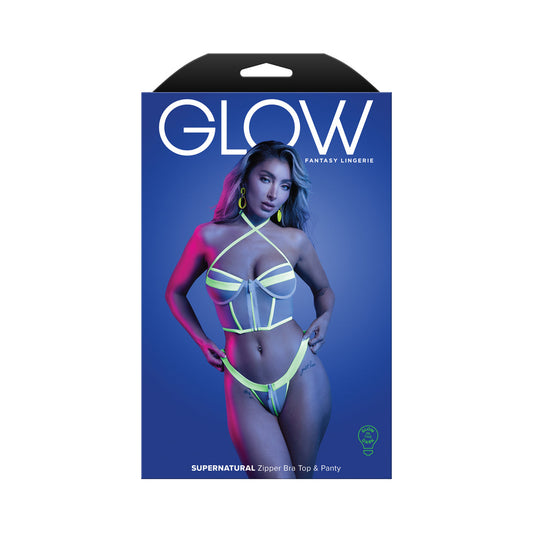 Fantasy Lingerie Glow Supernatural Glow-in-the-Dark Zipper Top & Panty S/M
