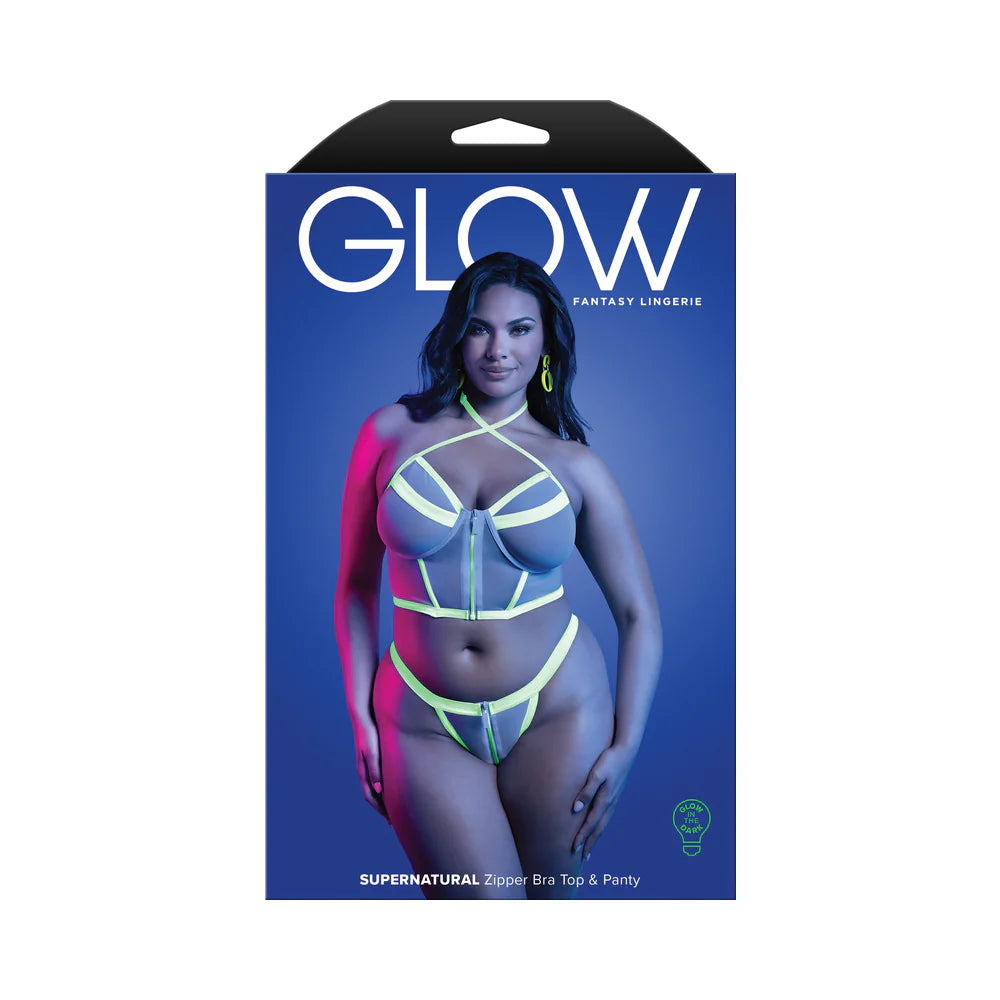 Fantasy Lingerie Glow Supernatural Glow-in-the-Dark Zipper Top & Panty