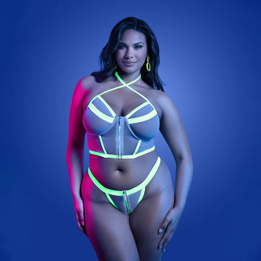 Fantasy Lingerie Glow Supernatural Glow-in-the-Dark Zipper Top & Panty