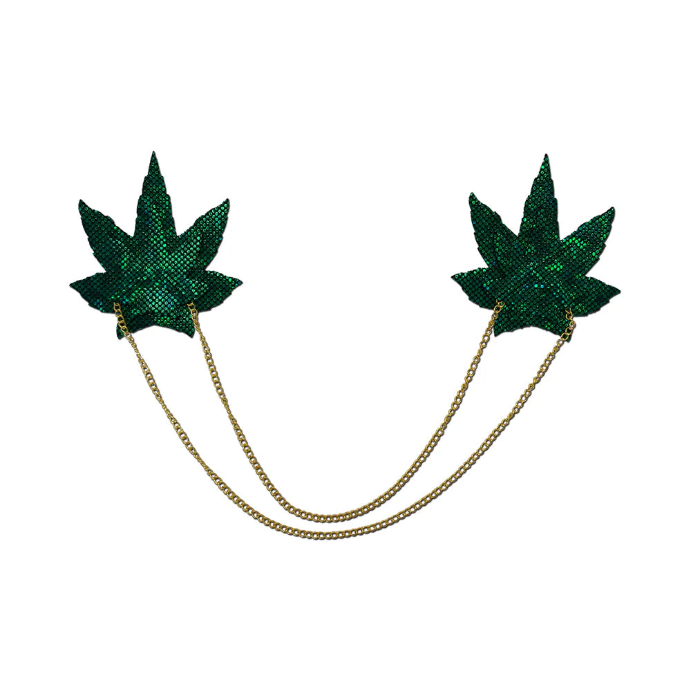 Pastease Chain: Shattered Glass Disco Ball Green Weed with Gold Chain Pasties