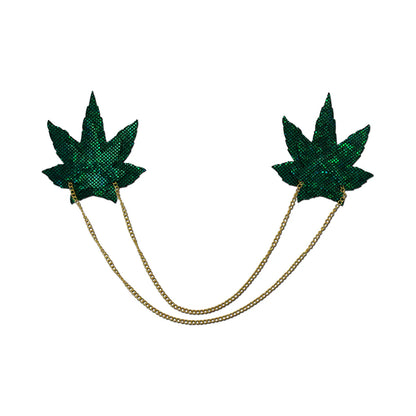 Pastease Chain: Shattered Glass Disco Ball Green Weed with Gold Chain Pasties
