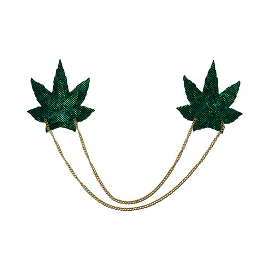 Pastease Chain: Shattered Glass Disco Ball Green Weed with Gold Chain Pasties
