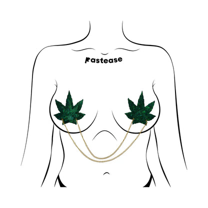 Pastease Chain: Shattered Glass Disco Ball Green Weed with Gold Chain Pasties