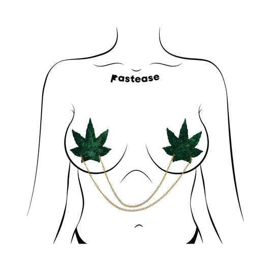 Pastease Chain: Shattered Glass Disco Ball Green Weed with Gold Chain Pasties