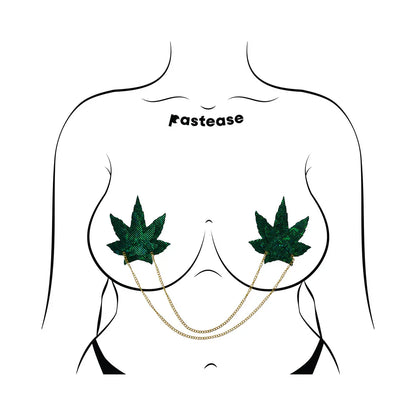 Pastease Chain: Shattered Glass Disco Ball Green Weed with Gold Chain Pasties