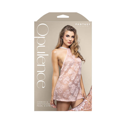 Fantasy Lingerie Opulence Pearl Draped Open-Back Halter Chemise & Crotchless Pearl G-String