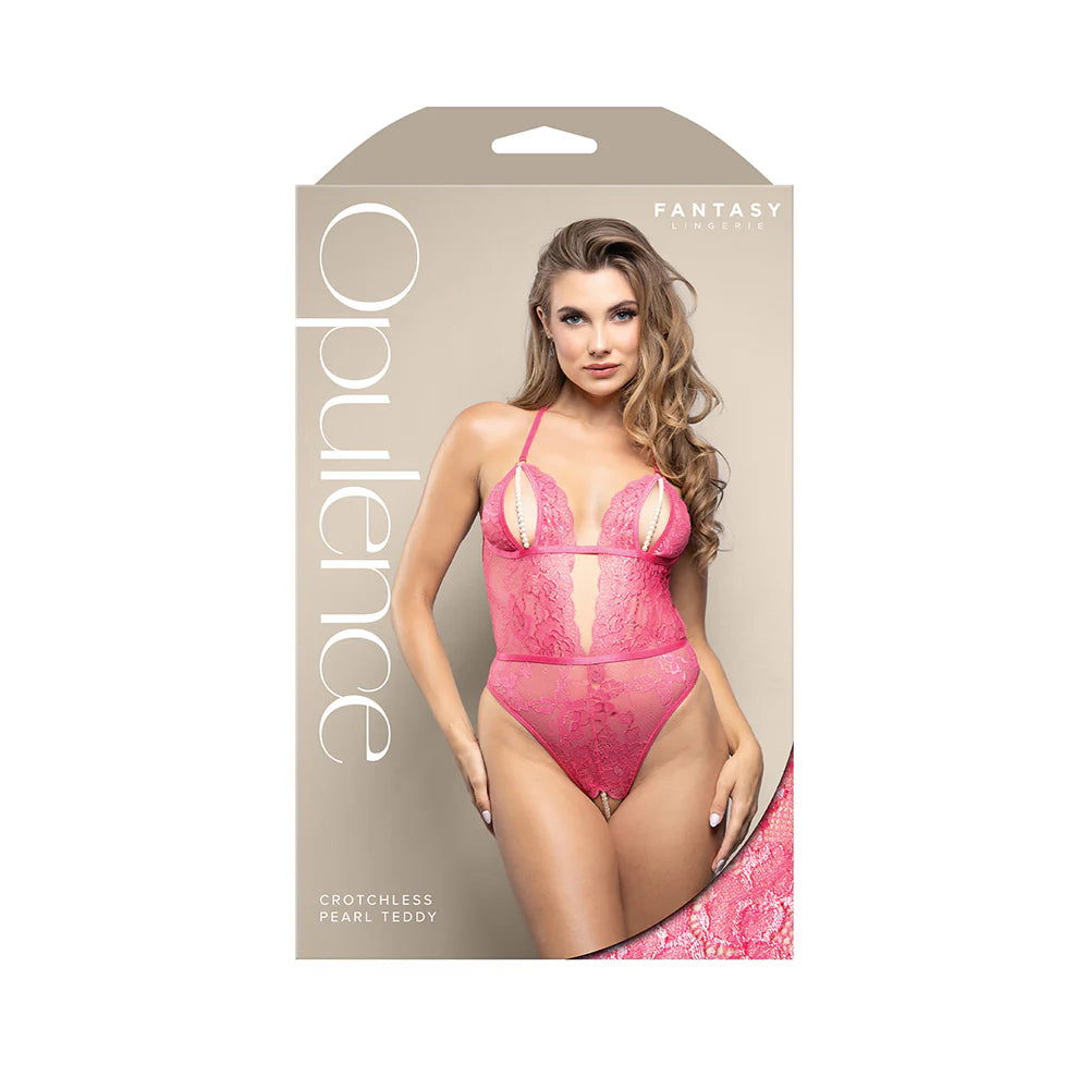 Fantasy Lingerie Opulence Split Pearl Cup Crotchless Teddy with Adjustable Pearl G-String