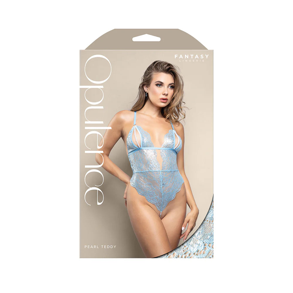 Fantasy Lingerie Opulence Split Pearl Cup Crotchless Teddy with Adjustable Pearl G-String