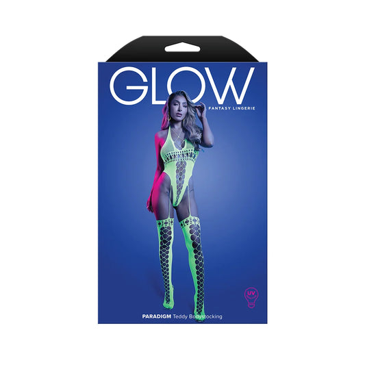 Fantasy Lingerie Glow Paradigm UV Reactive Halter Teddy Bodystocking