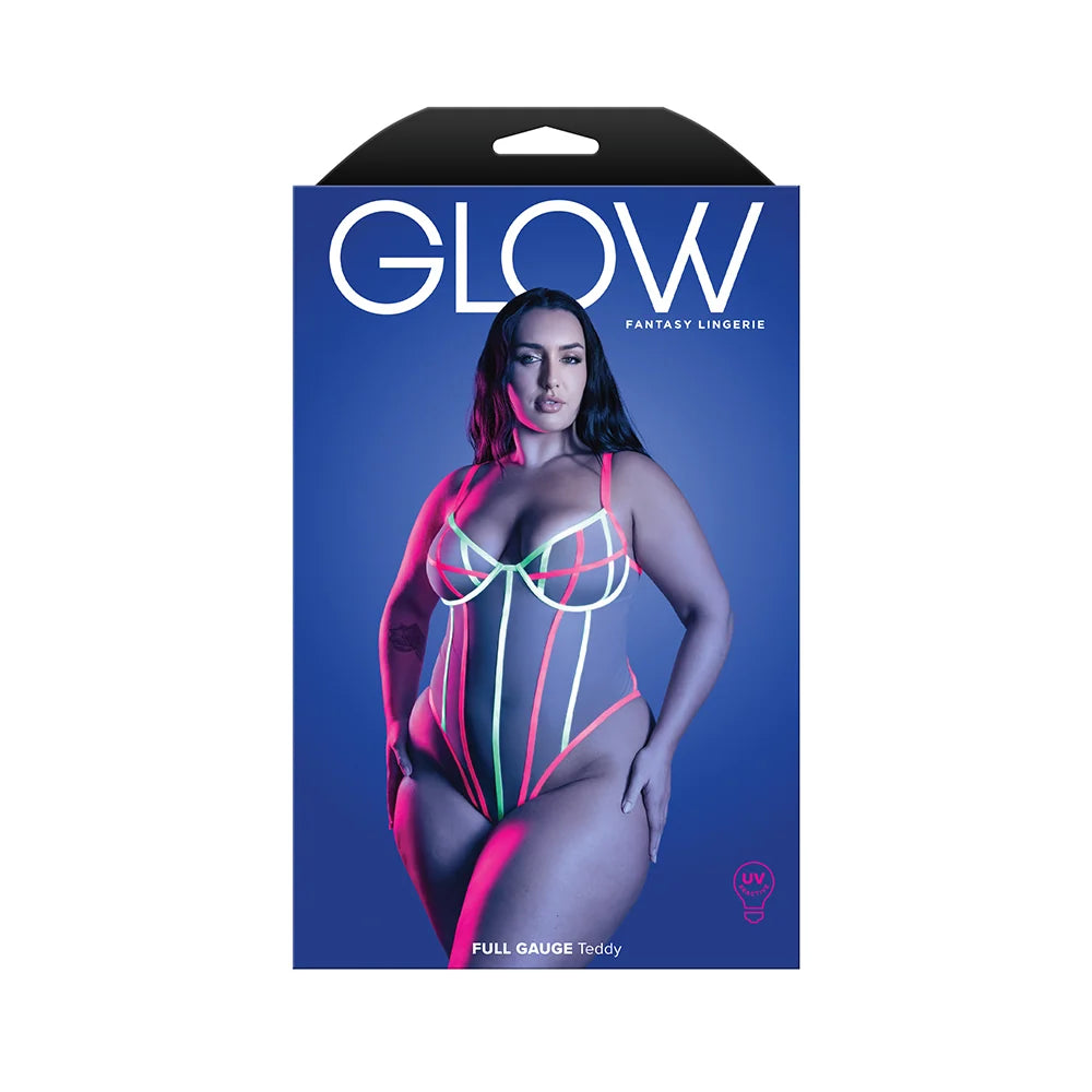 Fantasy Lingerie Glow Full Gauge Teddy with UV Elastic Binding Detail