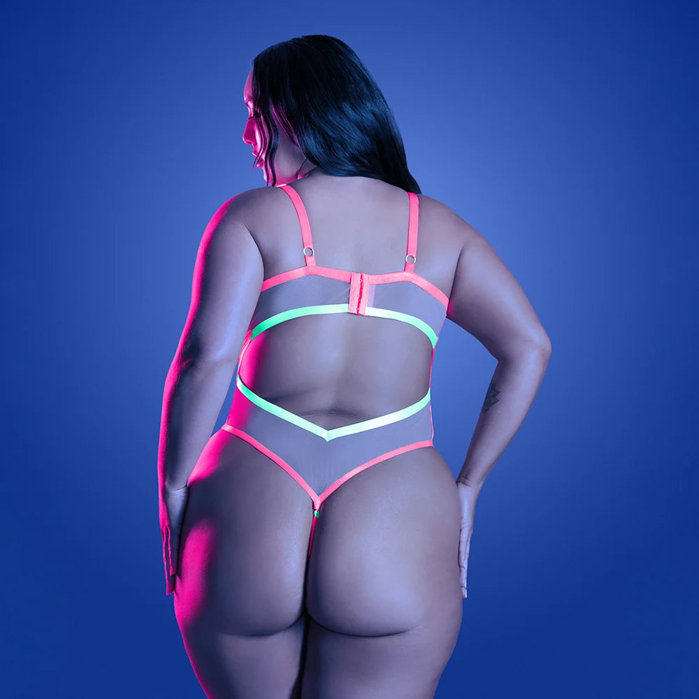 Fantasy Lingerie Glow Full Gauge Teddy with UV Elastic Binding Detail