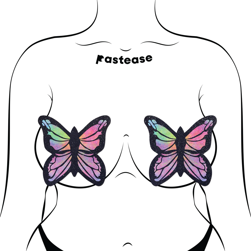 Pastease Butterfly Rainbow Twinkle Velvet Full Breast Covers Support Tape